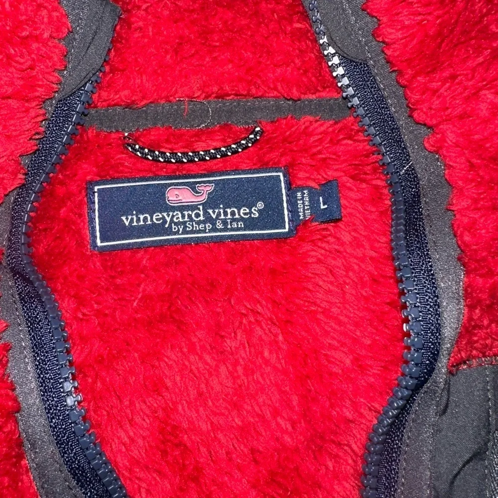 Vineyard Vines Stillwater Sherpa Quarter Zip Red Velvet Fleece Gray Pocket Large